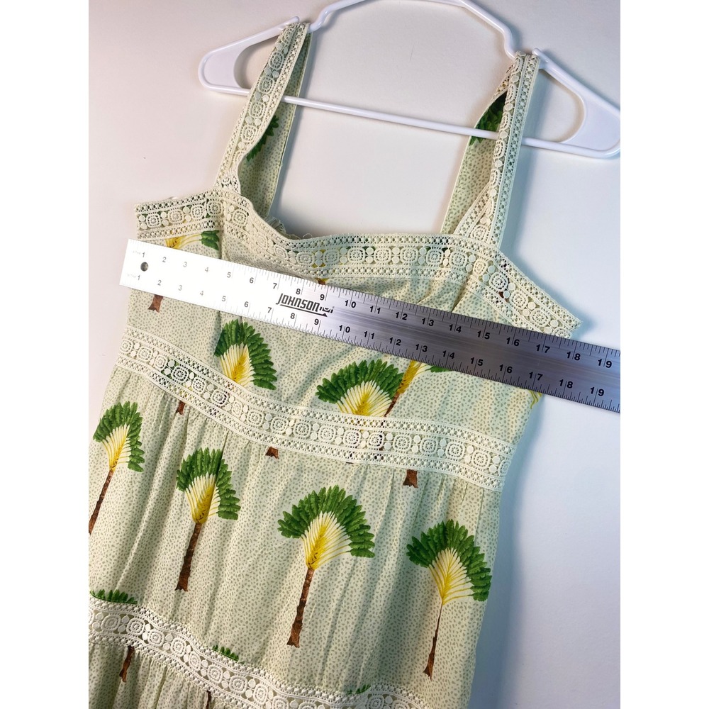 Calypso St Barth Tiered Maxi Dress Size L Palm Tree Print Crochet Trim Cotton - Picture 3 of 11